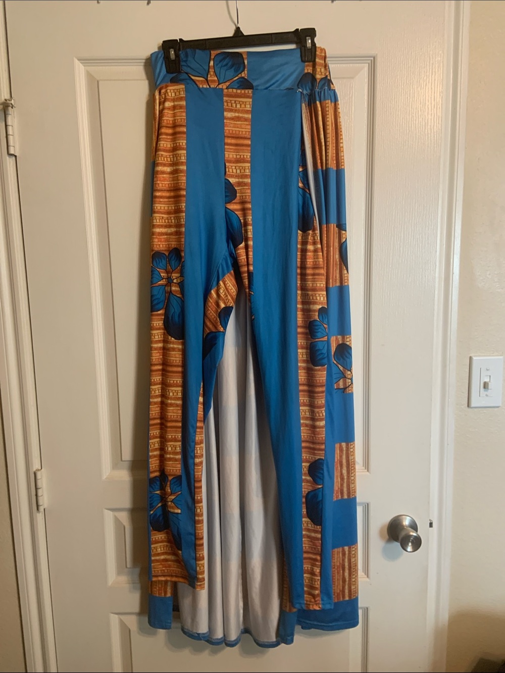 Blue & Brown Floral Maxi Skirt with Fitted Pants
